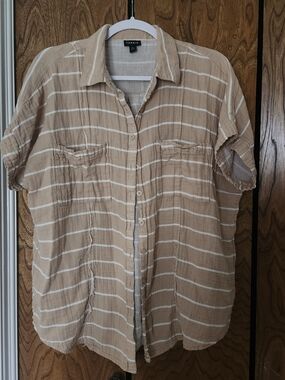 torrid Beige & White Striped Button-Down Shirt